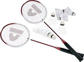 Donnay badminton set rood met 9x shuttles en opbergtas voor volwassenen