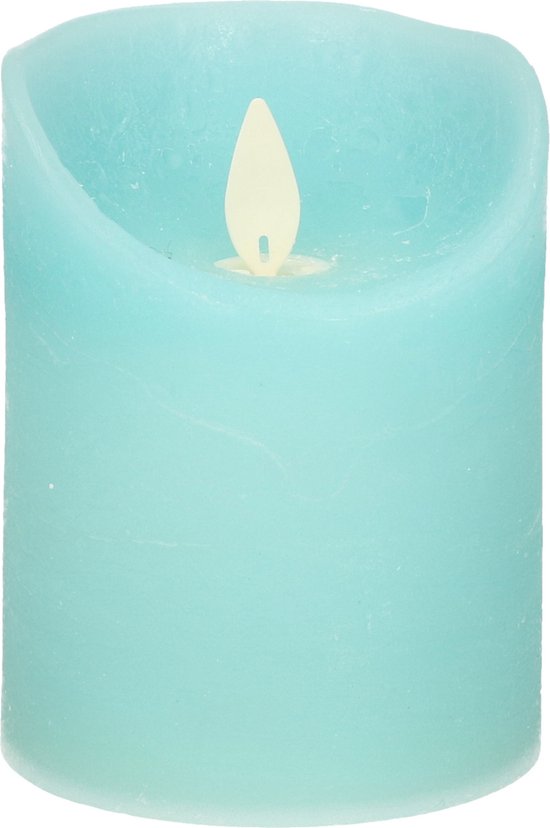 1x Aqua blauwe LED kaarsen / stompkaarsen 10 cm - Luxe kaarsen op batterijen met bewegende vlam