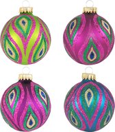 16x Color splash gekleurde glazen kerstballen glitter 7 cm kerstversiering - Kerstversiering/kerstdecoratie gekleurd