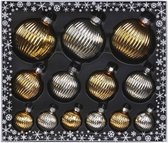 26x stuks luxe glazen kerstballen ribbel zilver/goud 4, 6, 8 cm - Kerstboomversiering/kerstversiering