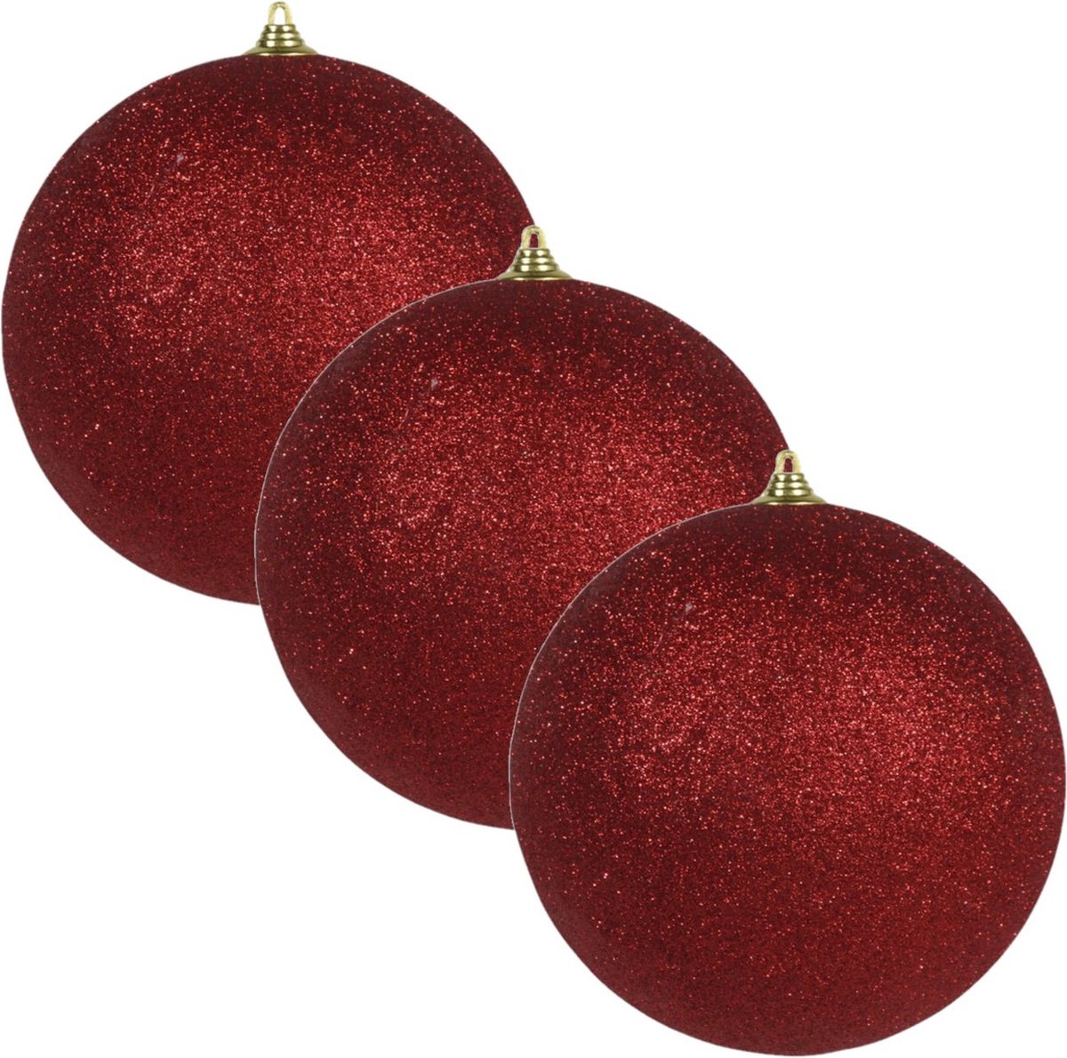 4x Rode grote glitter kerstballen 13,5 cm - hangdecoratie / boomversiering glitter kerstballen