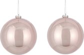2x Grote kunststof kerstballen lichtroze 15 cm - Grote roze onbreekbare kerstballen - Roze kerstversiering/kerstdecoratie