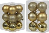 Kerstversiering kunststof kerstballen goud 6 en 8 cm pakket van 36x stuks - glans/mat/glitter mix - Kerstboomversiering