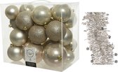 Kerstversiering kerstballen 6-8-10 cm met sterren folieslingers pakket licht parel/champagne van 28x stuks - Kerstboomversiering