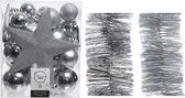 Décorations de Noël de Noël Boules de Noël en plastique 5-6-8 cm avec pointe étoile et guirlandes en aluminium paquet de 35x pièces - Décorations Décorations pour sapins de Noël