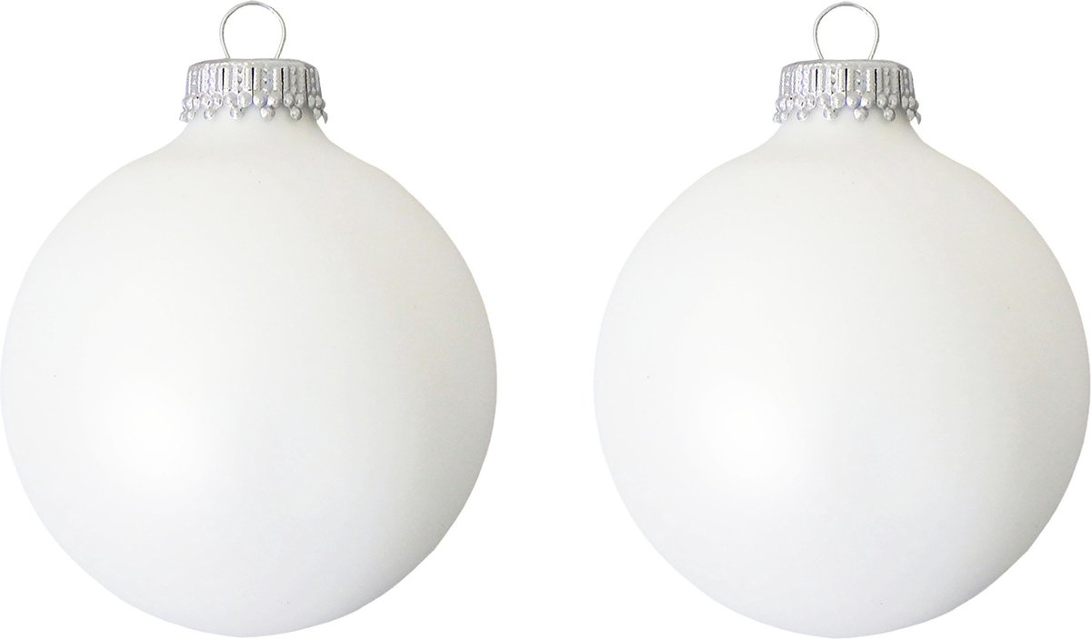 Krebs Kerstballen - 16x - satijn wit - glas - mat - 7 cm - Kerstversiering/kerstdecoratie