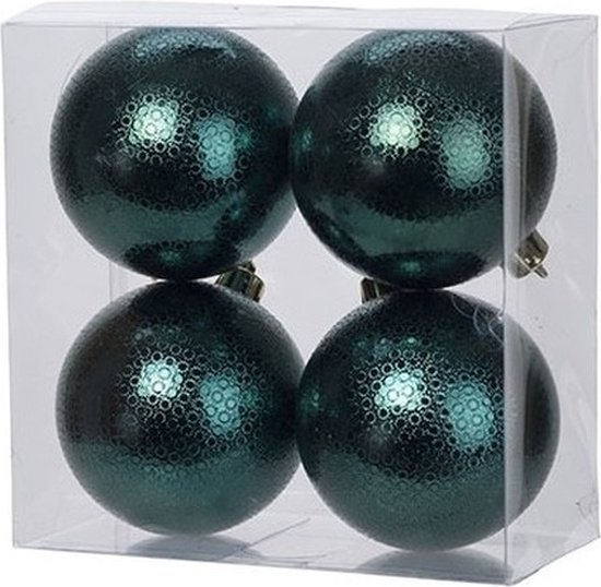 12x Petrol groene kunststof kerstballen 8 cm Cirkel motief Onbreekbare plastic... bol