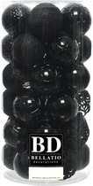 37x stuks kunststof kerstballen zwart 6 cm inclusief kerstbalhaakjes - Kerstversiering - onbreekbare kerstballen