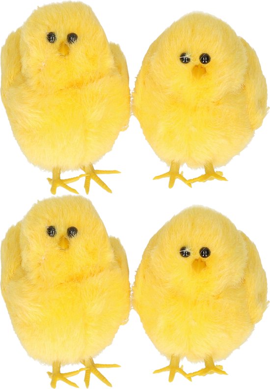 6x stuks mini kuikentjes pluche geel 9 cm - Paaskuikentjes - Paasdecoratie - Pasen versiering tafel