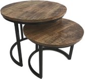 Tafel  - bijzettafel - houten blad  - salontafel - set van 2  -  rond 76cm