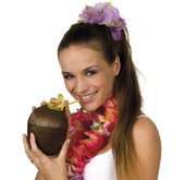 Set van 8 x stuks kokosnoot drinkbeker hawaii met herbruikbaar rietje 12 x 16 cm 400 ml - Tropisch/hawaii thema feest accessoires