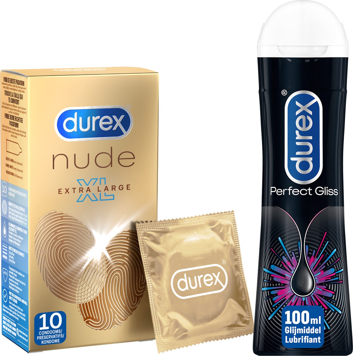 Durex - 10 stuks Condooms - Nude XL - 100 ml Glijmiddel - Perfect Gliss - Voordeelverpakking