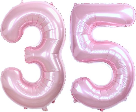 Ballon Cijfer 35 Jaar Roze Helium Ballonnen Verjaardag Versiering Cijfer Ballon Feest Versiering Met Rietje - 86Cm