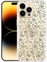 Geschikt voor Apple iPhone 14 Pro Max Hoesje Tattoo zwart - Designed by Cazy