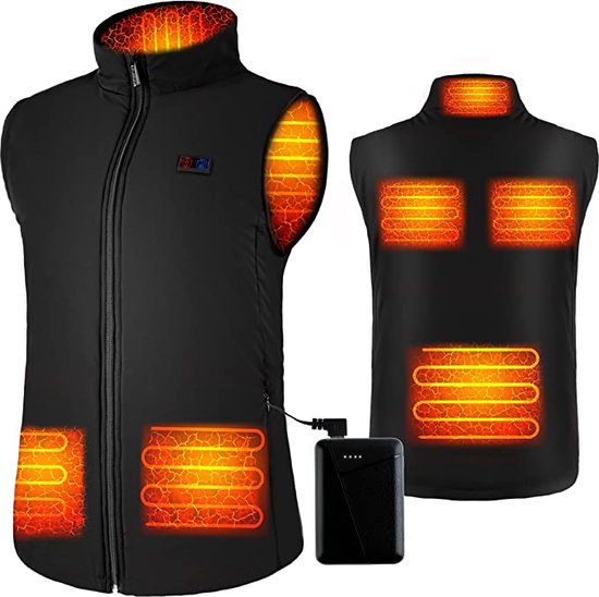 Verwarmbare Hoodie met 27000mAh Powerbank voor Mannen en Vrouwen, 14 Verwarmingszones, 3 Instelbare Temperaturen, Hoodie met Ritssluiting (Zwart,L