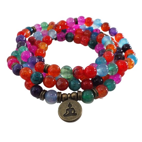 108 Kralen Mala Armband / Ketting meerkleurig roze - toermalijn en agaat stenen kralen -  Vrouwen / Mannen - 8mm natuursteen - Boeddha - Meditatie - Buddha - Gebedssnoer - Kralenketting - Rozenkrans Sparkolia  - Natuurlijke edelsteen