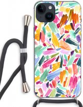 Case Company® - Hoesje met koord geschikt voor iPhone 14 Plus hoesje met Koord - Watercolor Brushstrokes - Telefoonhoesje met Zwart Koord - Extra Bescherming aan alle Kanten en Over de Schermrand