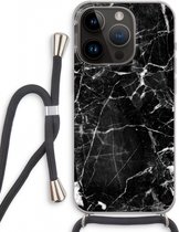 Case Company® - Hoesje met koord geschikt voor iPhone 14 Pro hoesje met Koord - Zwart Marmer - Telefoonhoesje met Zwart Koord - Extra Bescherming aan alle Kanten en Over de Schermrand