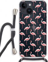 Case Company® - Hoesje met koord geschikt voor iPhone 14 hoesje met Koord - Flamingo - Telefoonhoesje met Zwart Koord - Extra Bescherming aan alle Kanten en Over de Schermrand