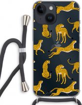 Case Company® - Hoesje met koord geschikt voor iPhone 14 hoesje met Koord - Luipaard - Telefoonhoesje met Zwart Koord - Extra Bescherming aan alle Kanten en Over de Schermrand