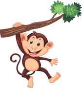 Muursticker kinderkamer babykamer aapje hangend aan tak 44 x 46 cm