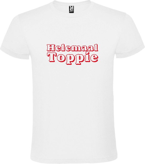 Wit T-Shirt met “ Helemaal Toppie “ afbeelding Rood Size M