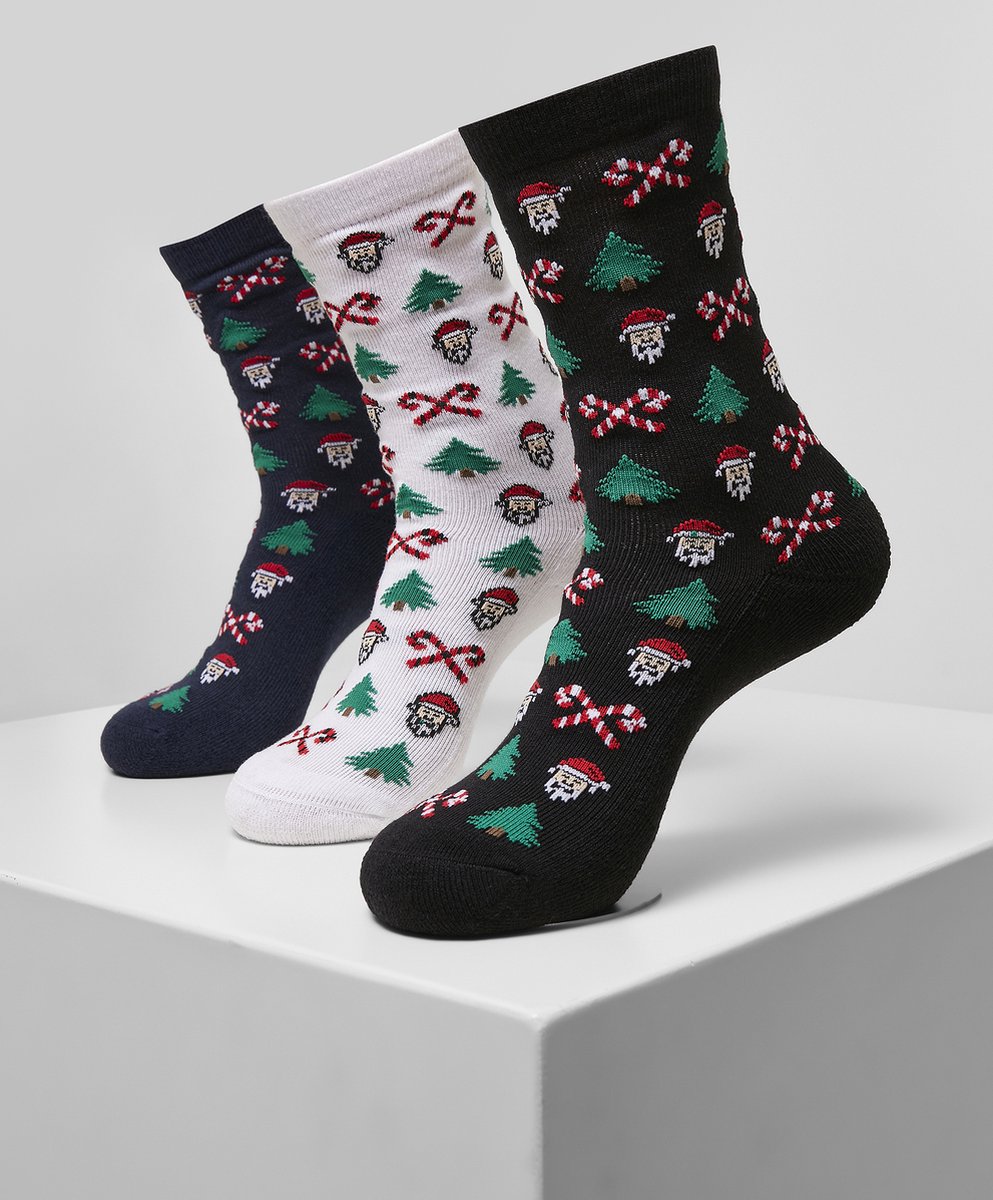Christmas Kerstmis Feestdagen Feest Kerst Modern Nieuw Grumpy Santa Christmas Socks 3-Pack Multicolor