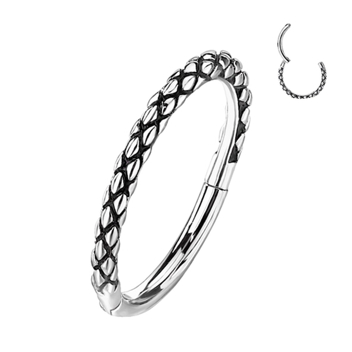Piercing PVD Oxidized Lizard Skin 1.2x10 - zilver - LMPiercings