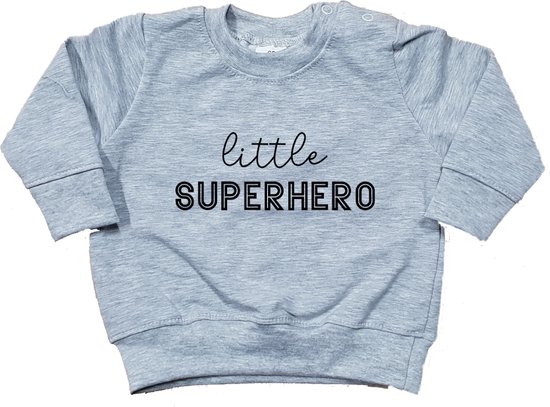 Sweater voor baby - Little Superhero - Grijs - Maat 68 - Geboorte - Kraamcadeau - Cadeau  - Babyshower - Babykleding - Jongens - Boy - Jongenskleding