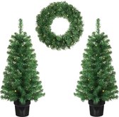 Bol.com Black Box Trees Norton Set van 2 Kunstkerstbomen en 1 Kerstkrans met LED Verlichting - Groen aanbieding