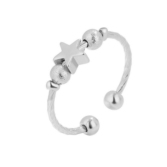 Anxiety Ring - (ster) - Stress Ring - Fidget Ring - Anxiety Ring For Finger - Draaibare Ring Dames - Spinning Ring - Spinner Ring - Zilverkleurig RVS