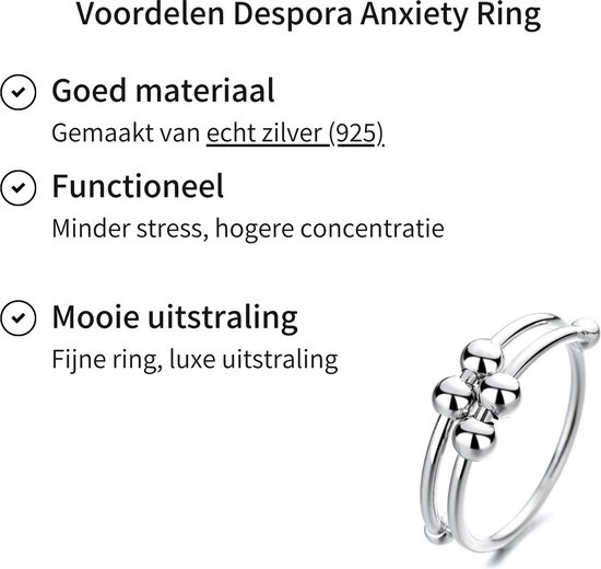Anxiety Ring - (Dubbele ring) - Stress Ring - Fidget Ring - Anxiety Ring For Finger - Draaibare Ring Dames - Spinning Ring - Spinner Ring - Zilver 925 - Despora