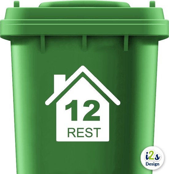 Kliko sticker huis met nummer - Rest afval - Container sticker - Cijfer sticker - Huisnummer - Wit - 15cm