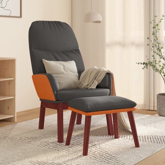 Prolenta Premium – Relaxstoel met voetenbank stof donkergrijs- Fauteuil – Fauteuils met armleuning – Hoes stretch – Relax – Design