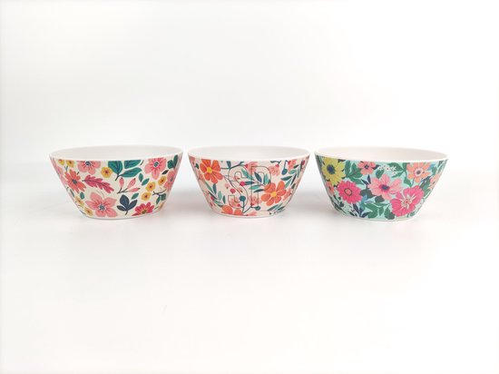 Set de vaisselle - 3 pièces - fleurs en mélamine - Ø 14,5