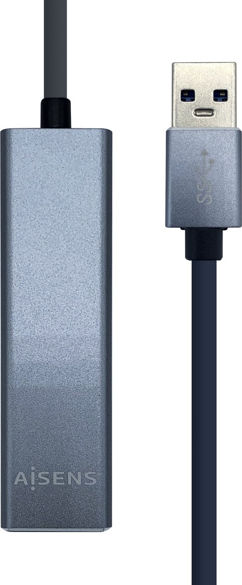 USB Hub Aisens Conversor USB 3.0 a ethernet gigabit 10/100/1000 Mbps + Hub 3 x USB 3.0, Gris, 15 cm