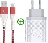 snellader 2 Poorten - 20w + USB-A naar C oplaadkabel Twisted Red edition 2m - Geschikt voor Samsung - Oneplus - Google Pixel - iPhone 15
