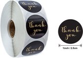 Thank you stickers - 500 stickers - 25 mm - Bedankt stickers - Thank you stickers op rol - Sluitstickers - Sluitzegel - Zwart/Goud