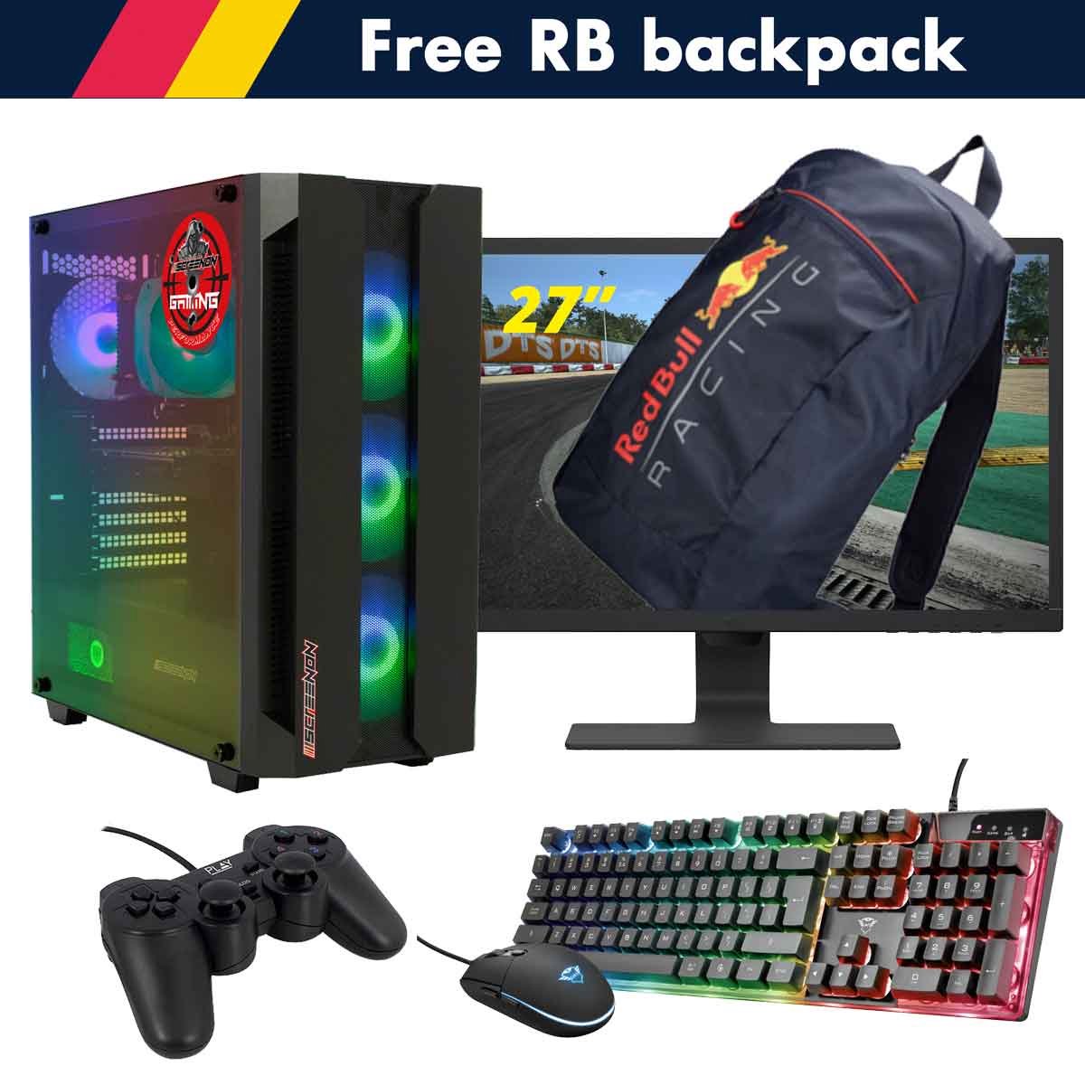 ScreenON - Racing Gaming Set + Red Bull Backpack - F1225027 - (GamePC.F12050 + 27 Inch Monitor + Toetsenbord + Muis + Controller + Gratis Red Bull Backpack)