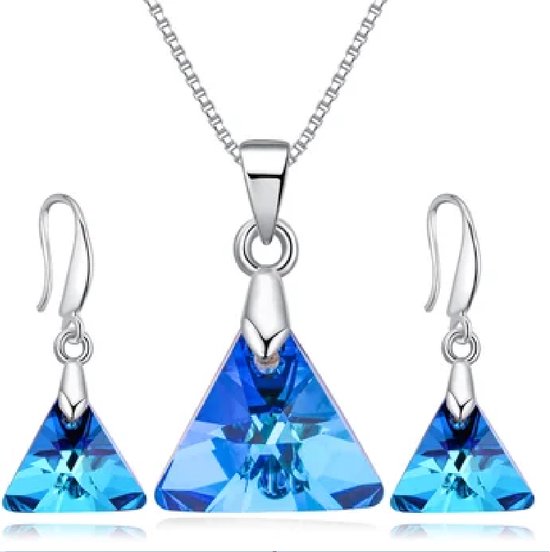 Blauwe Swarovski® Kristal Triangle Oorbellen Hanger Set.
