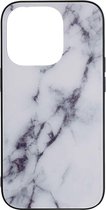 Shop4 - Geschikt voor iPhone 14 Pro Max Hoesje - Harde Back Case Glass Marmer Wit