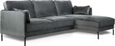 Piping - Sofa - 3-zit bank - chaise longue rechts - donkergrijs - fancy velvet - stalen pootjes - zwart