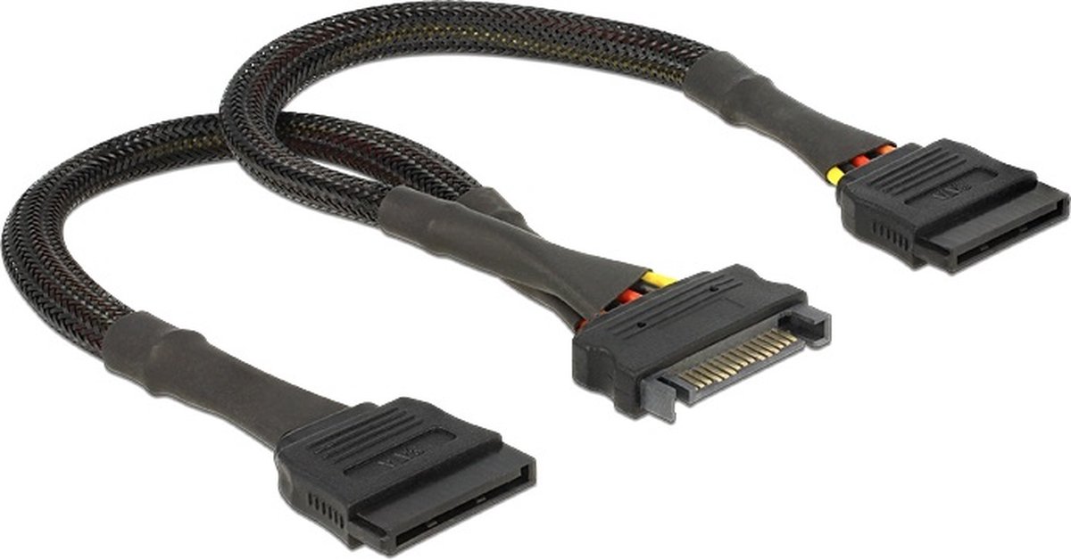 SATA (m) - 2x SATA (v) voeding splitter / afgeschermd - 0,25 meter