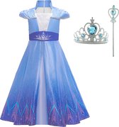 Robe princesse fille - La Reine des neiges - Robe bleue Elsa Frozen (150) + Kroon/ Baguette Magique - Robe d'habillage - Déguisements enfant