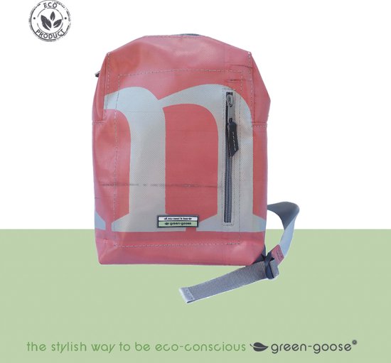 green-goose® Kinder Rugzak Silnice | Rood, Grijs | Backpack Rugtas van Upcycled Vrachtwagenzeil | Stevig en Duurzaam | 23x33x8cm | Gerecycled Materiaal uit Europa