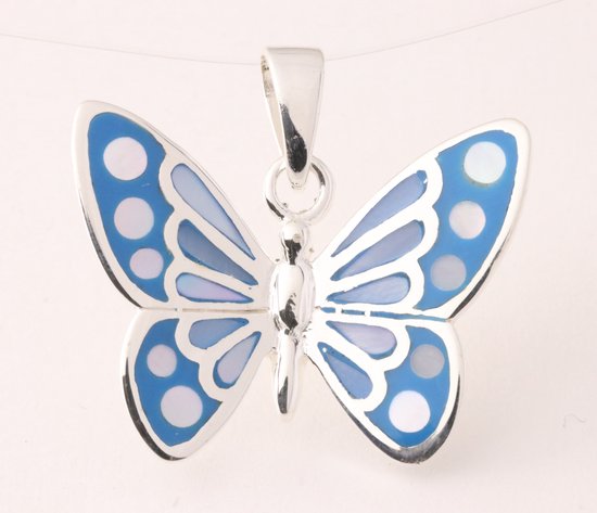 Zilveren vlinder hanger met blauwe schelp