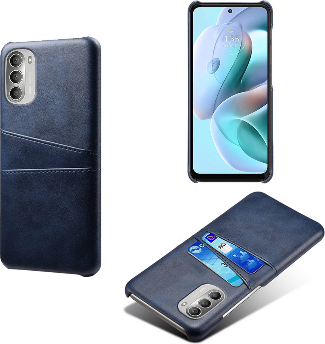 Backcover met Opbergvakjes + PMMA Screenprotector voor Motorola Moto G51 5G _ Blauw