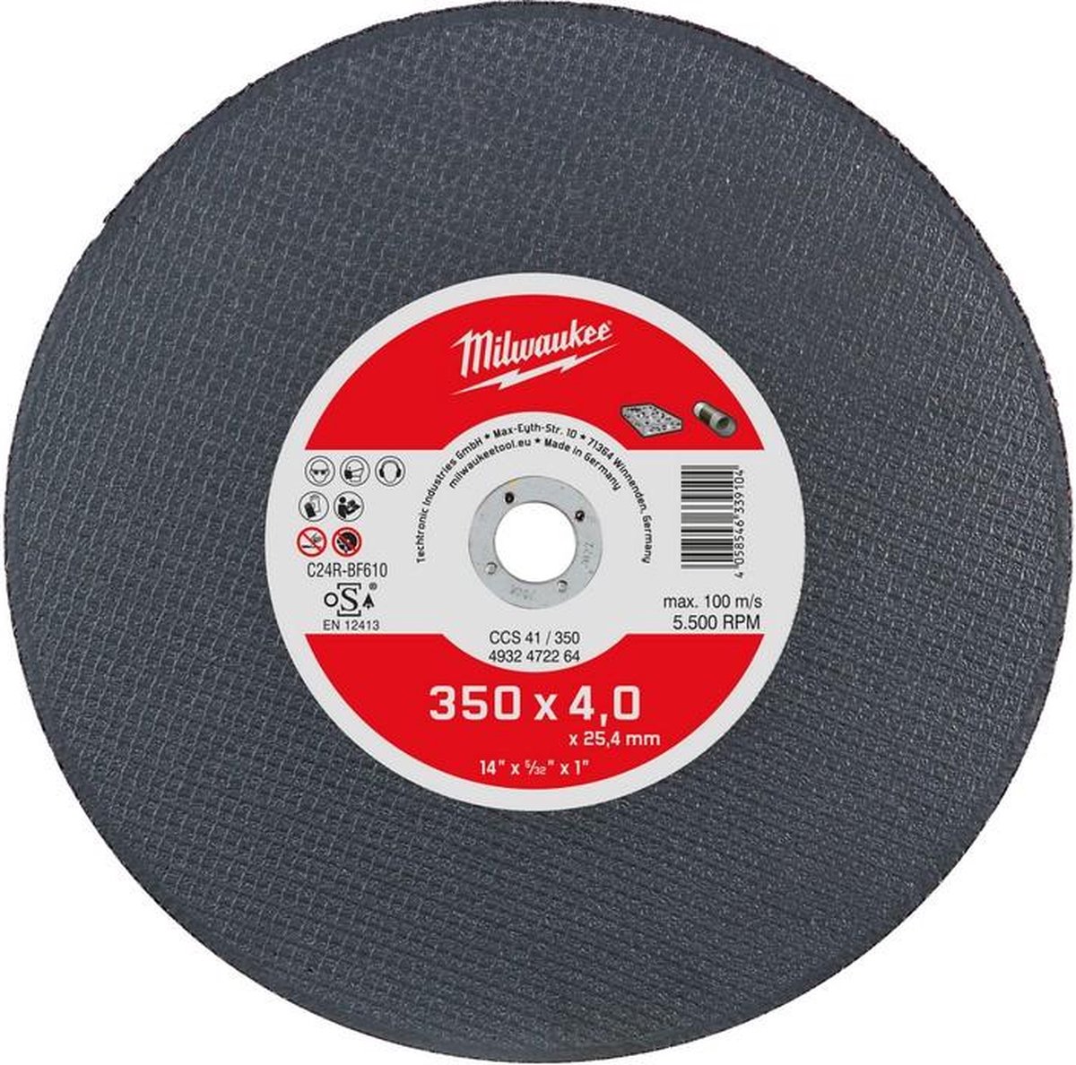 Milwaukee Doorslijpschijf steen 350x4,0x25,4mm - 4932472264
