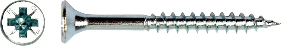 Spaanplaatschroef. 6.0 x 130 mm. lang.Platkop-PZD-1. Kruiskop. Verzinkt. 100 stuks Houtschroeven. PGB-Fasteners.