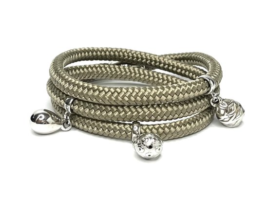 NIEUW - Jolla - dames wikkelarmband - zilver - touw - bedels - Charm Rope Wrap - Taupe